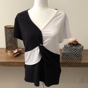 Inc. black and white twist-front shirt